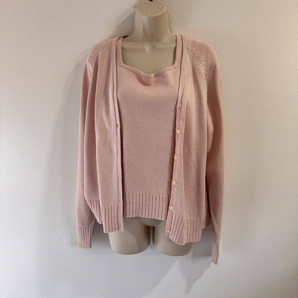 Liz Claiborne Sweater Set XL Cardigan Tank Top Silk Cashmere Knit Light Pink